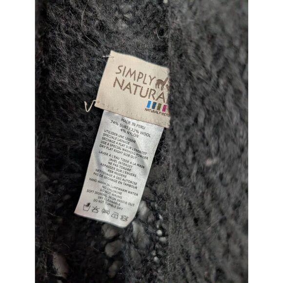 Simply Natural Sweater Cardigan Cape Shawl women's black alpaca suri wool Peru - Picture 3 of 6